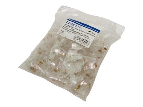 LogiLink MP0002, RJ-45, Läpinäkyvä, Uros, Cat5e, Kulta, 100 kpl