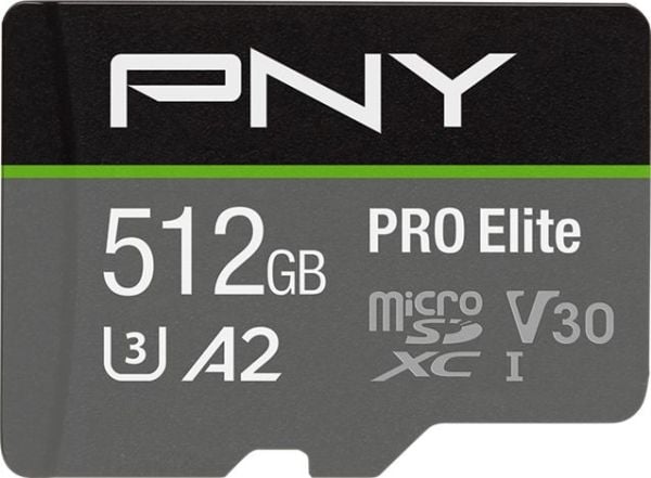 PNY PRO Elite microSDXC 512GB, 512GB, MicroSDXC, Class 10, 100MB/s, 90MB/s, Class 3 (U3)