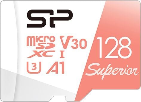 SILICON POWER Superior - Flashminnekort (microSDXC til SD-adapter inkludert) - 128 GB - A1 / Video Class V30 / UHS-I U3 / Class10 - microSDXC UHS-I