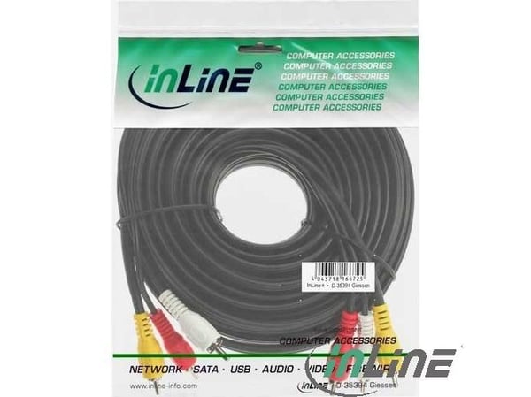 InLine 3 x RCA M-M 10m, 10 m, 3 x RCA, 3 x RCA, Sort, Hanstik/Hanstik, 1 stk.