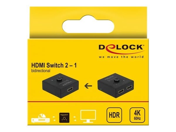 Delock HDMI 2 - 1 bidirectional 4K 60 Hz compact - Retail Box - video/audio switch - 2 x HDMI - stasjonær
