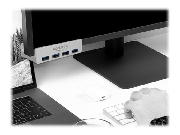 Delock External USB 3.0 4 Port Hub with Locking Screw - Hubb - 4 x SuperSpeed USB 3.0 - skrivbordsmodell