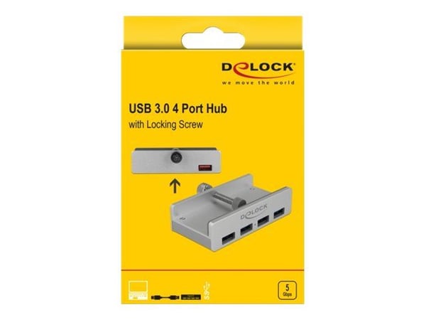 Delock External USB 3.0 4 Port Hub with Locking Screw - Hub - 4 x SuperSpeed USB 3.0 - stasjonær