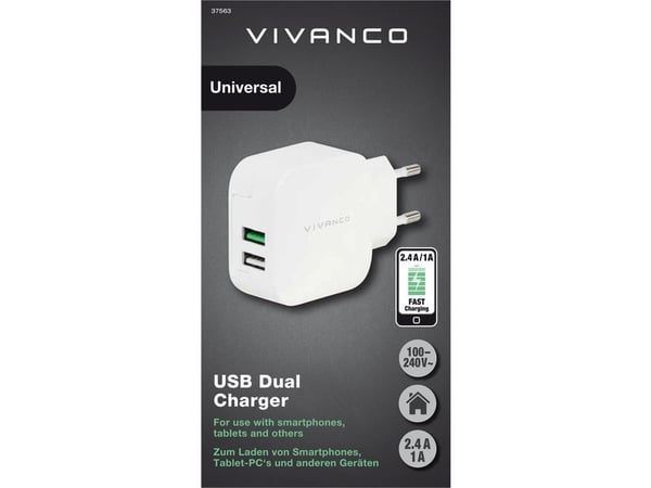Vivanco 37563, Sisätila, AC, 5 V, Valkoinen