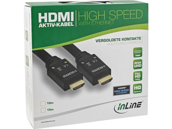 INLINE High Speed - HDMI ja Ethernet-kaapeli - HDMI (M) - HDMI (M) - 10 m - kolminkertaisesti suojattu kierretty parikaapeli - musta - valettu, 4K-...