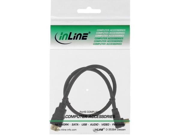 INLINE High Speed - HDMI-kabel med Ethernet - HDMI-hann vinklet til HDMI-hann - 30 cm - svart - formet, 4K-støtte