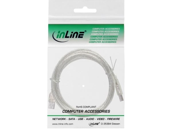 InLine USB-A - USB-B USB-kaapeli 0,3 m läpinäkyvä (34503T)
