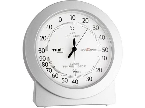 TFA-Dostmann 45.2020, Elektronisk miljøtermometer, Innendørs, °C, 10 - 90 °C, Analog, Sølv, Hvit