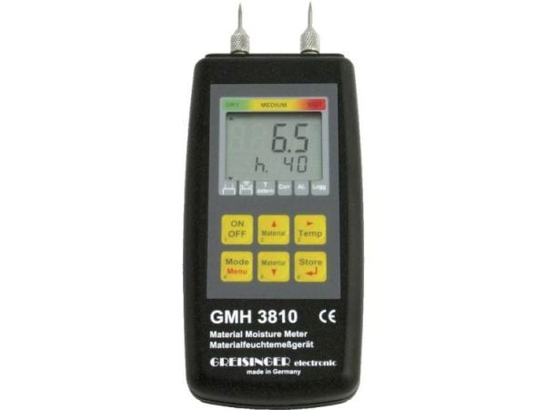 Greisinger GMH 3810 materialfuktighetsmåler; måleområde bygningsfukt 4 til 100 % vol, måleområde tre-fukt 4 til 100 % vol; temperaturmåling