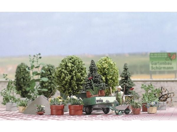 Busch 1211 H0 set med blomster- och planteringskrukor, byggsats
