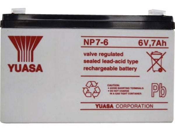 Yuasa NP7-6, Forseglet blysyre (VRLA), 6 V, Hvit, 7000 mAh, 1,26 kg