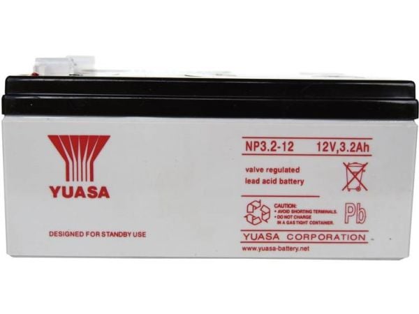 Yuasa NP3.2-12 blybatteri 12 V 3,2 Ah blyfleece (134 x 64 x 67 mm), flatstift 4,8 mm, vedlikeholdsfritt