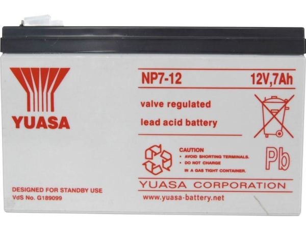 Yuasa NP7-12, Forseglet blysyre (VRLA), 12 V, Hvit, 7000 mAh, 2,65 kg