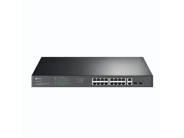 TP-Link JetStream TL-SG1218MPE - Switch - smart - 16 x 10/100/1000 (PoE+) + 2 x Gigabit SFP - rackmonterbar - PoE+ (192 W) - AC 100 - 240 V
