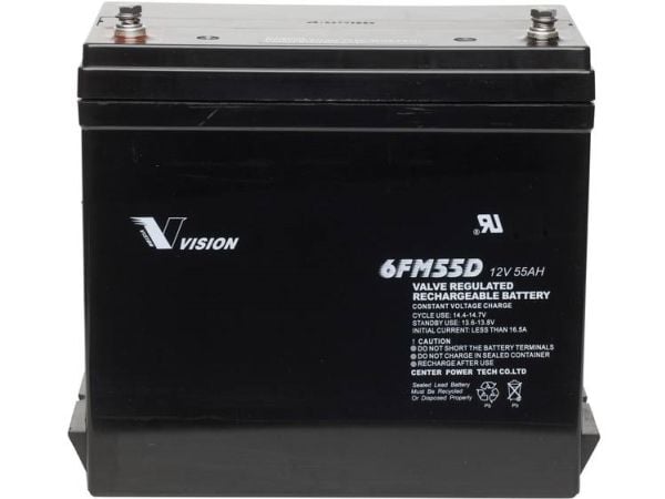 Vision batteri 6FM55DX blybatteri 12 V 55 Ah 239 x 210 x 132 mm M6 skrutilkobling – vedlikeholdsfritt, syklusstabilt