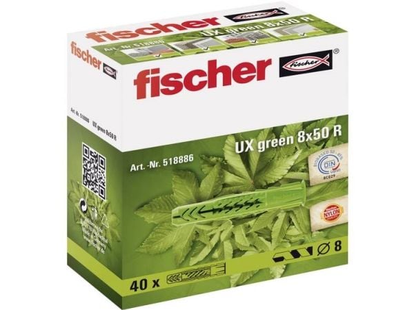 Fischer 518886, Nylon, Plast, Grønn, 50 mm, 8 mm, 6 cm, 4,5 mm