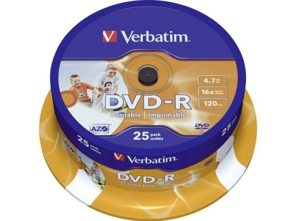 Verbatim - 25 x DVD-R - 4.7 GB 16x - bred fotoskrivbar overflate - spindel