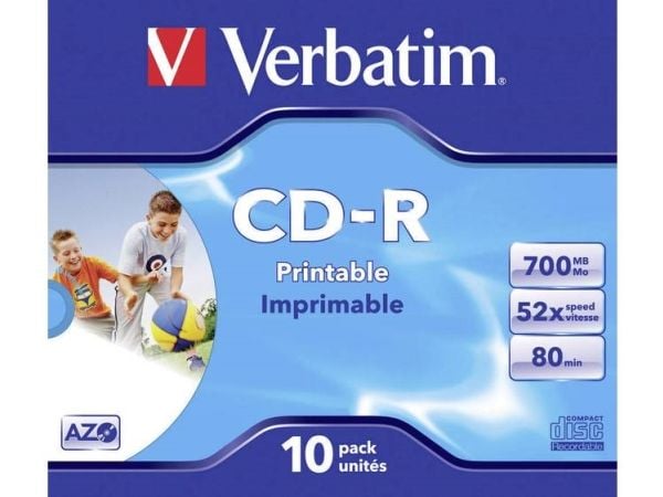 Verbatim - 10 x CD-R - 700 MB (80 min) 52x - blekkstråleskrivbar overflate, bred skrivbar overflate - CD-eske