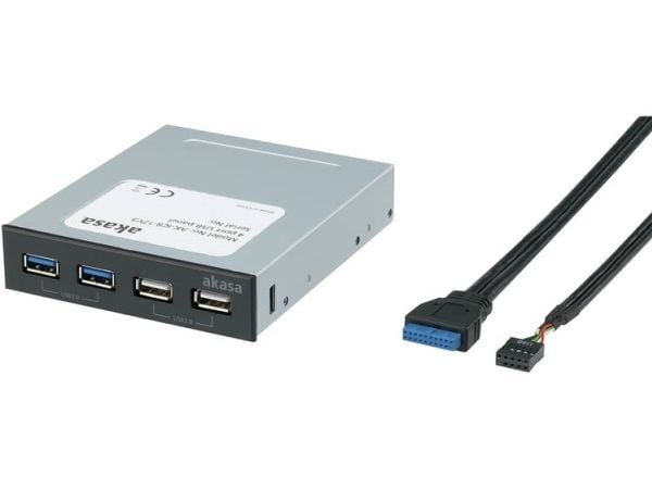 Akasa 4 porte USB 3.0-, USB 2.0-front-indstikstiksenhed-hub Sort