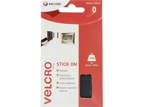 VELCRO® VEL-EC60225 borrelåsbånd for liming, statisk loop, 500 mm x 20 mm, sort (0,5 m)