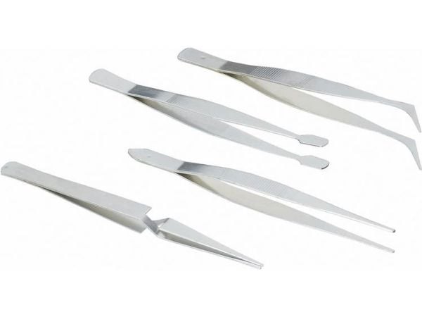 Brüder Mannesmann M 615 pinsettsett 4 deler, krokspisser, spisse, trapez, flat-rund 110 mm
