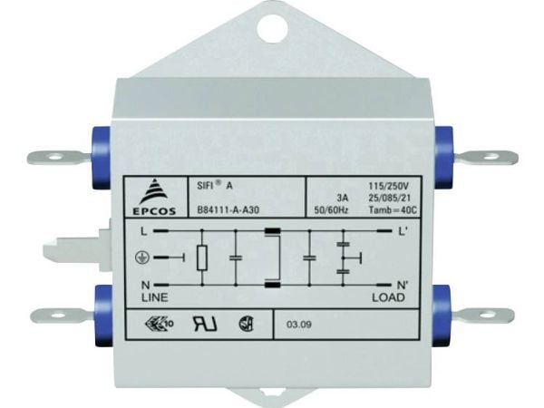 TDK B84111AA30 störningsdämpningsfilter flamskyddande 250 V/AC 3 A 1.5 mH 70 x 76.5 x 22.3 mm 1 st