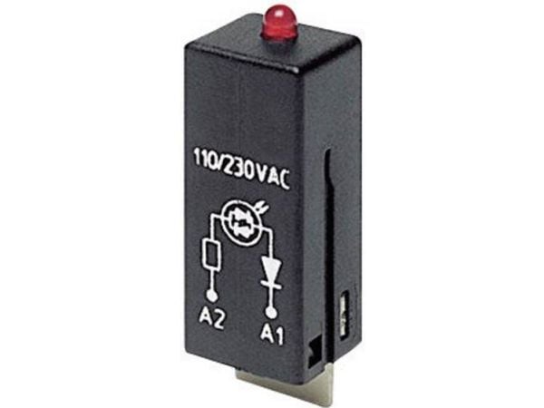 LED-moduuli, punainen, suojadiodilla (valodiodi) 6...24VDC (A1+, A2-) Schrack-pistorasioihin RT78... ja PT78....