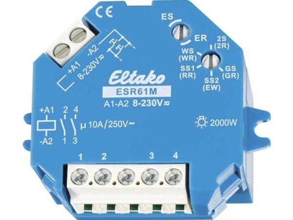 Eltako AP/UP impulssikytkin ESR61M, 1 + 1 NO-kosketus 10 A ESR61M 8 - 230 V/UC 1 + 1 NO-kosketus 10 A 250 V/AC (hehkulamppu (61200301))