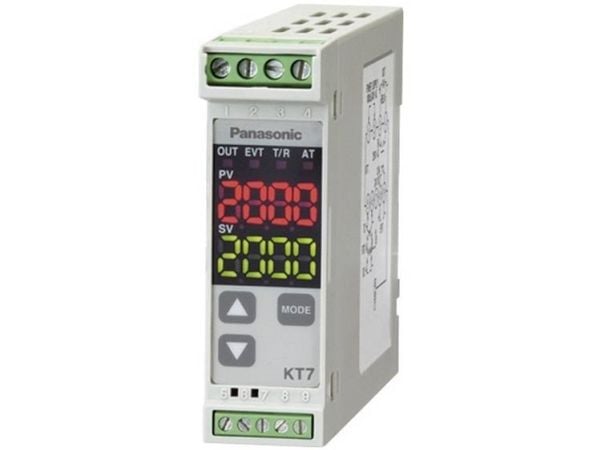 Panasonic AKT7111100J Lämpötilansäädin K, J, R, S, B, E, T, N, PL-II, C, Pt100, Pt100 -200 - +1820 °C Rele 3 A, transistori (L x S x K) 100 x 22,5 ...