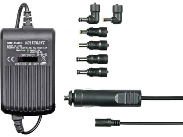 VOLTCRAFT Notebook-virtalähde SMP-45 USB 45 W 9,5 V/DC, 12 V/DC, 15 V/DC, 16 V/DC, 18 V/DC, 19 V/DC, 20 V/DC 3 A