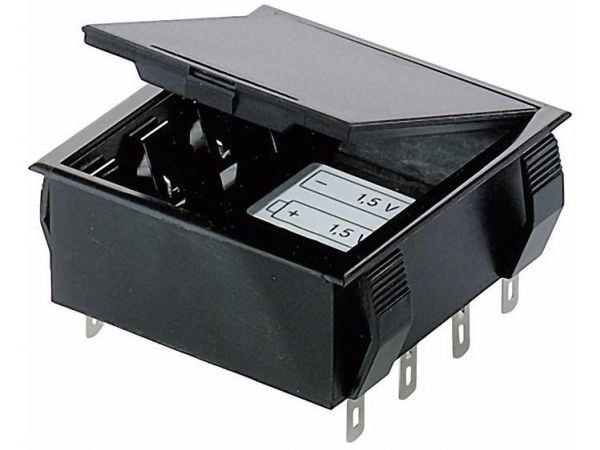 Bopla 46600000 Batteriholder for 4xR6 (AA) & 9V blokk loddetilkobling 65x65x21,5 mm