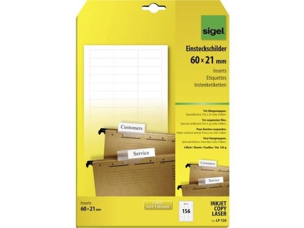 Sigel LP720, Hvit, Mappe, Rektangel, 60 x 21 mm, 4 ark, Papir