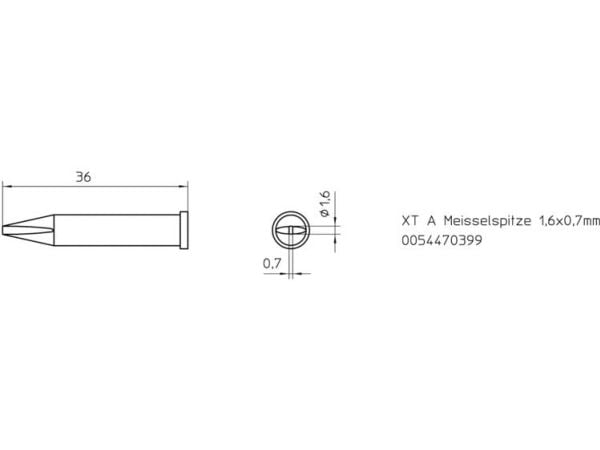 Weller XT A, Loddespiss, Weller, WP120, 1 stykker, 1,6 mm, 0,7 mm