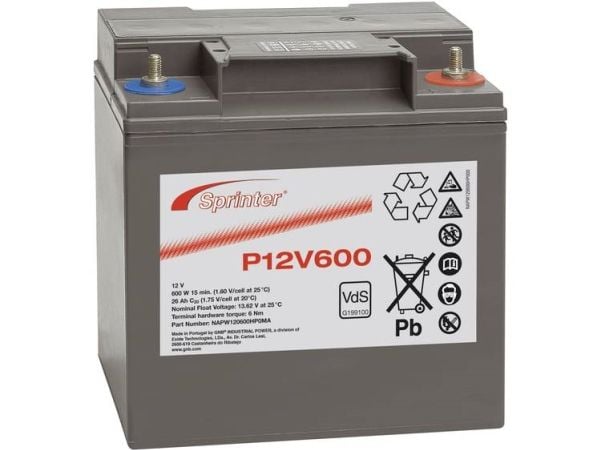 GNB Sprinter P12V600 blybatteri 12 V 24 Ah blyfleece (B x H x T) 169 x 175 x 128 mm M6 skrutilkobling vedlikeholdsfritt VDS-sertifisert