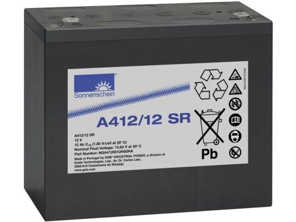 GNB Sonnenschein A412/12 SR blybatteri 12 V 12 Ah blygel 181 x 157 x 76 mm flatstift 6,35 mm vedlikeholdsfritt