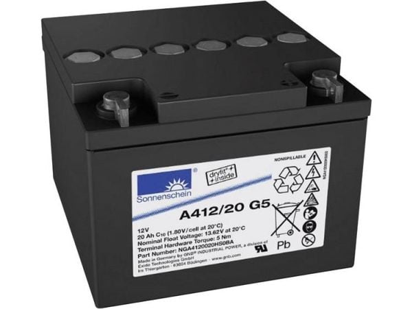 GNB Sonnenschein A412/20 G5 blybatteri 12 V 20 Ah blygel (B x H x T) 167 x 126 x 176 mm M5 skrutilkobling vedlikeholdsfritt