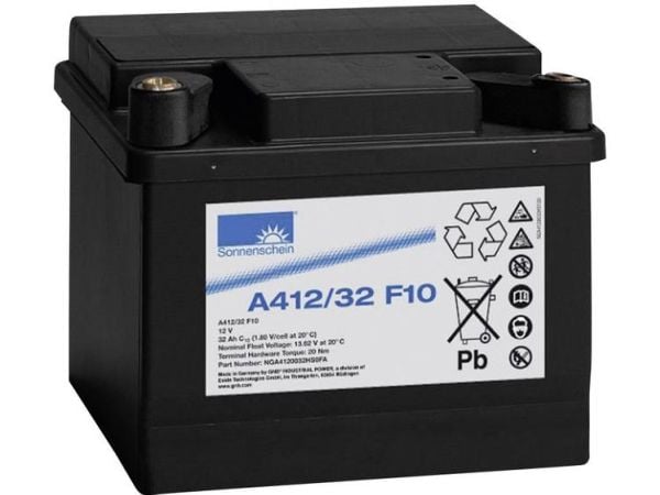 GNB Sonnenschein A412/32 F10 blybatteri 12 V 32 Ah blygel 210 x 181 x 175 mm M10 skrutilkobling vedlikeholdsfritt