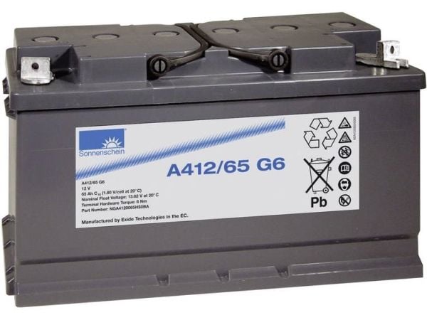 GNB Sonnenschein A412/65 G6 NGA4120065HS0BA Lyijyakku 12 V 65 Ah Lyijygeeliakku (B x K x S) 353 x 190 x 175 mm M6 ruuviliitäntä Huoltovapaa