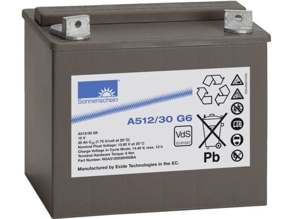 GNB Sonnenschein A512/30 G6 Blybatteri 12 V 30 Ah Bly-gel (B x H x D) 197 x 180 x 132 mm M6-skrueforbindelse Vedlikeholdsfritt, VDS-sertifisert