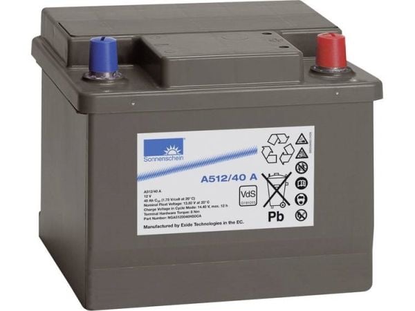 GNB Sonnenschein A512/40 blybatteri 12 V 40 Ah blygel 210 x 175 x 175 mm konuspol vedlikeholdsfritt VDS