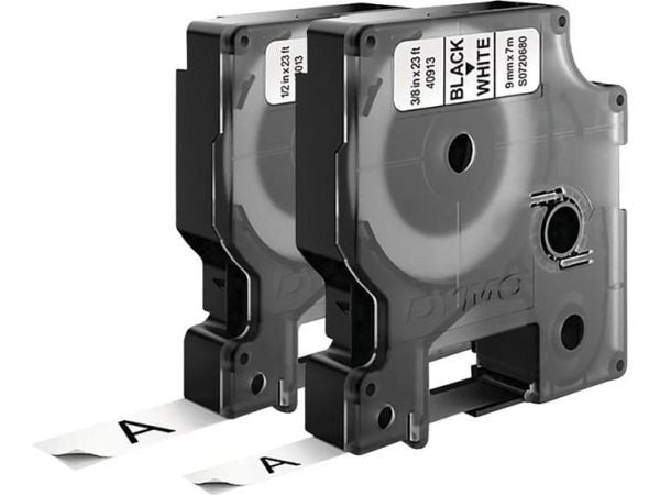DYMO skriftbånd 2-pak 40913/45013 båndfarge: hvit skriftfarge: svart 9 mm/12 mm 7 m (S0720680, S0720530)