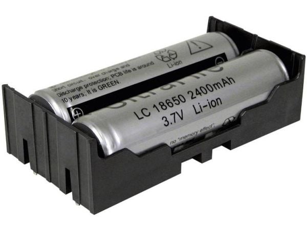 MPD BK-18650-PC4 batteriholder for 2x18650 med gjennomstikksmontering THT (L x B x H) 77.7 x 40.21 x 21.54 mm