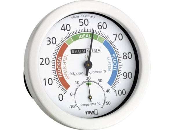 TFA-Dostmann 45.2028, Elektronisk miljøtermometer, Innendørs, Analog, Hvit, Metall, Plast, Vegg