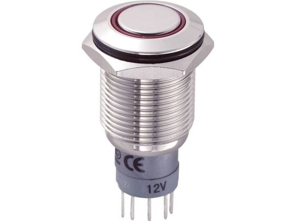 TRU COMPONENTS LAS2GQF-11ZE/R/12V/N/P Kiintojohdotettu painekytkin 250 V/AC 3 A 1 x On/On Klikkaava punainen IP67 1 kpl 1 kpl