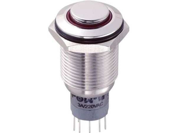 TRU COMPONENTS LAS2GQH-22E/R/12V/S/P Kiinteä painike 250 V/AC 3 A 2 x On/(On) Kosketus punainen IP65 1 kpl