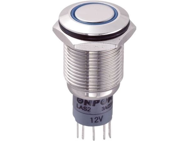 TRU COMPONENTS LAS2GQF-11ZE/B/12V/N/P Kiinteä johdotettu painekytkin 250 V/AC 3 A 1 x On/On Klikkaava sininen IP67 1 kpl 1 kpl