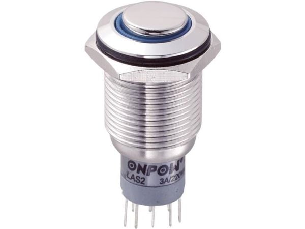TRU COMPONENTS LAS2GQH-22E/B/12V/S/P vandal-/skyddad tryckknapp 250 V AC 3 A blå IP65 (2 x On/On) (1 st)