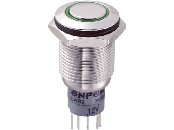 TRU COMPONENTS LAS2GQF-11ZE/G/12V/S/P Kiinteä johdotettu painekytkin 250 V/AC 3 A 1 x On/On Klikkaava vihreä 1 kpl