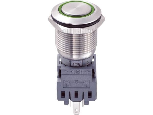TRU COMPONENTS LAS1-BGQ-11E/G/12V Kiinteä johdotettu painike 250 V/AC 5 A 1 x Pois päältä/(Päälle) Kosketus vihreä IP67 1 kpl 1 kpl