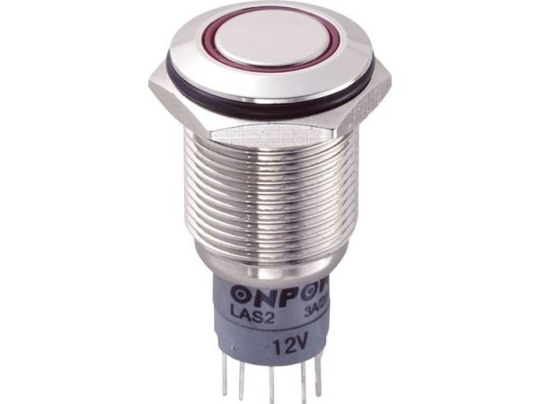 TRU COMPONENTS LAS2GQF-11E/R/12V/N/P Kiinteä painike 250 V/AC 3 A 1 x On/(On) Kosketus punainen IP67 1 kpl 1 kpl